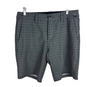 Volcom Men's 30 Hybrid Boardshorts Shorts Teal Gray Plaid EUC Inseam 9.5"